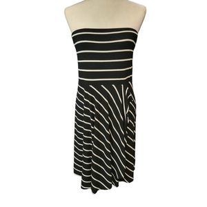 Ann Taylor  Striped Sleeveless Strapless Dress Black White Striped Large